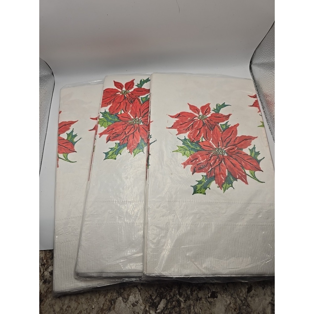 Lot Of‎ 3 Vintage Pointsetta Paper Table Cloth  54 X 96